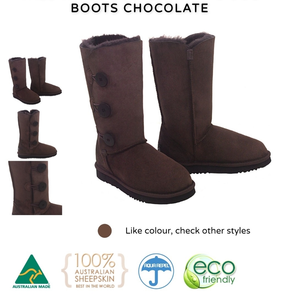Chocolate Sheepskin Boots with Buttons